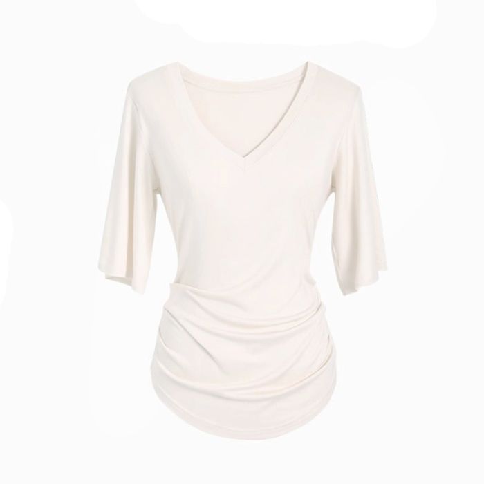 

Large size women s clothing summer 2025 new thin cover meat slim bottom top black commuter fashion swing sleeve t-shirt 3XL абрикосовий