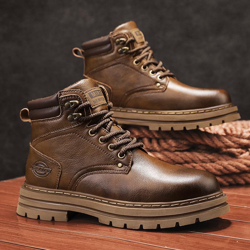 Men s Genuine Leather Martin Boots - Thick Sole, Plus Size, Outdoor Casual Work Boots for Fall/Winter 38 темно-коричневого