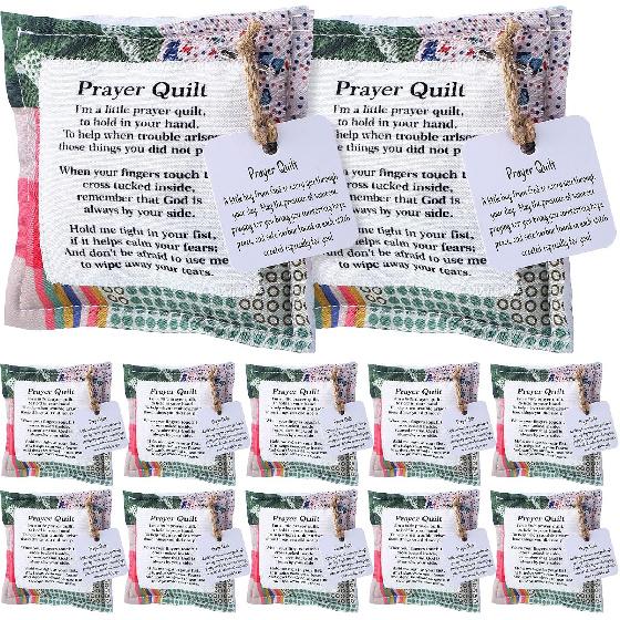 12 Pcs Mini Prayer Quilt with Cross ide, Bulk Vintage Scripture Prayer Quilt Squares Christian Gifts for Women Father's Day Pastor Appreciation