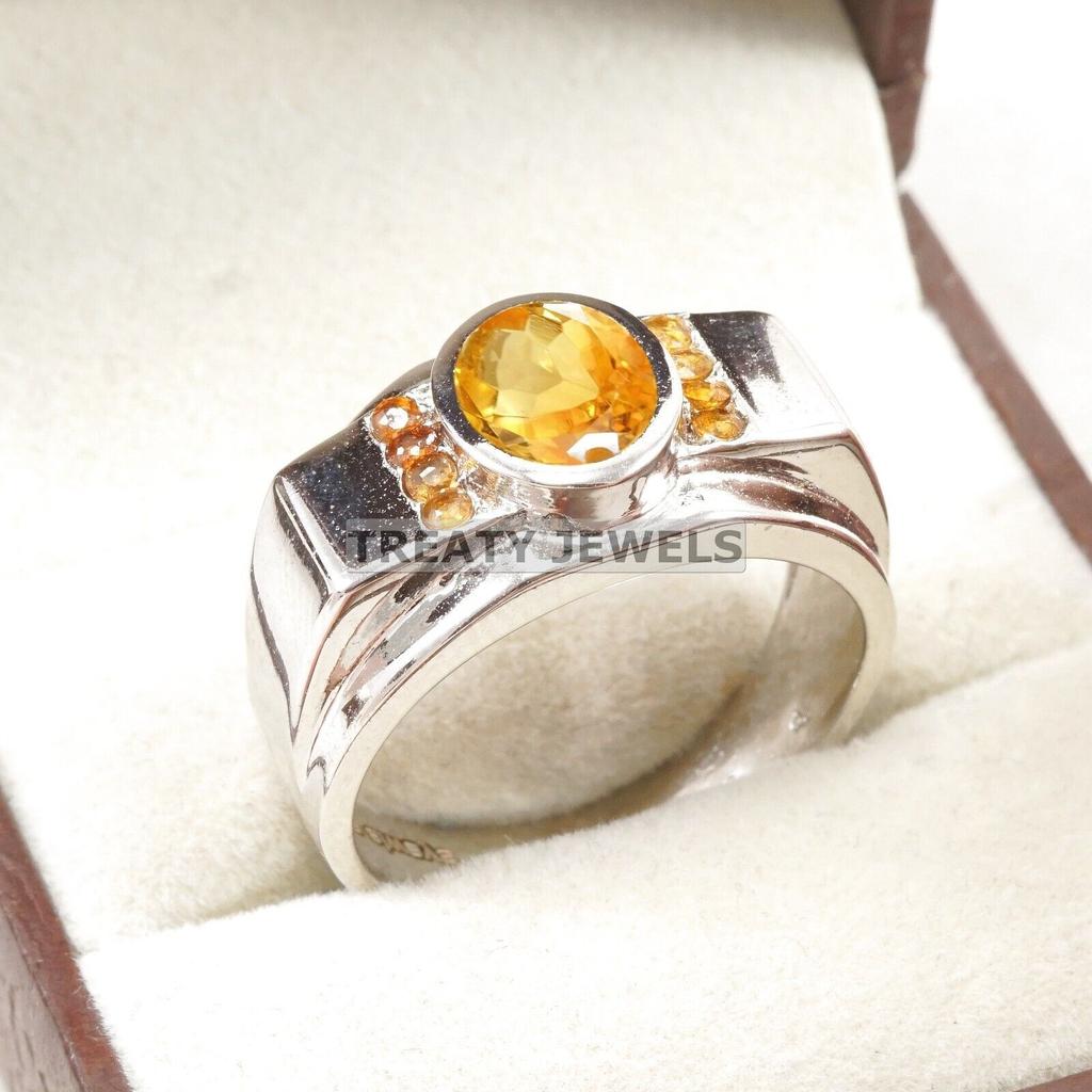 Citrine Oval Cut Gemstone With 925 Sterling Silver Ring For Men's #A977 JL375669299270