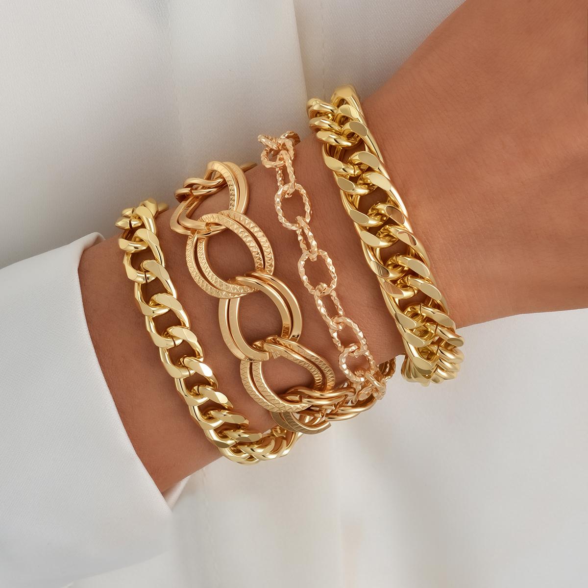 

IF ME 4 Piece Fashion Exaggerated Metal Chain Bracelet Set Jewelry Women Trendy Shiny Daily Party Accessory Decorative Gift Idea