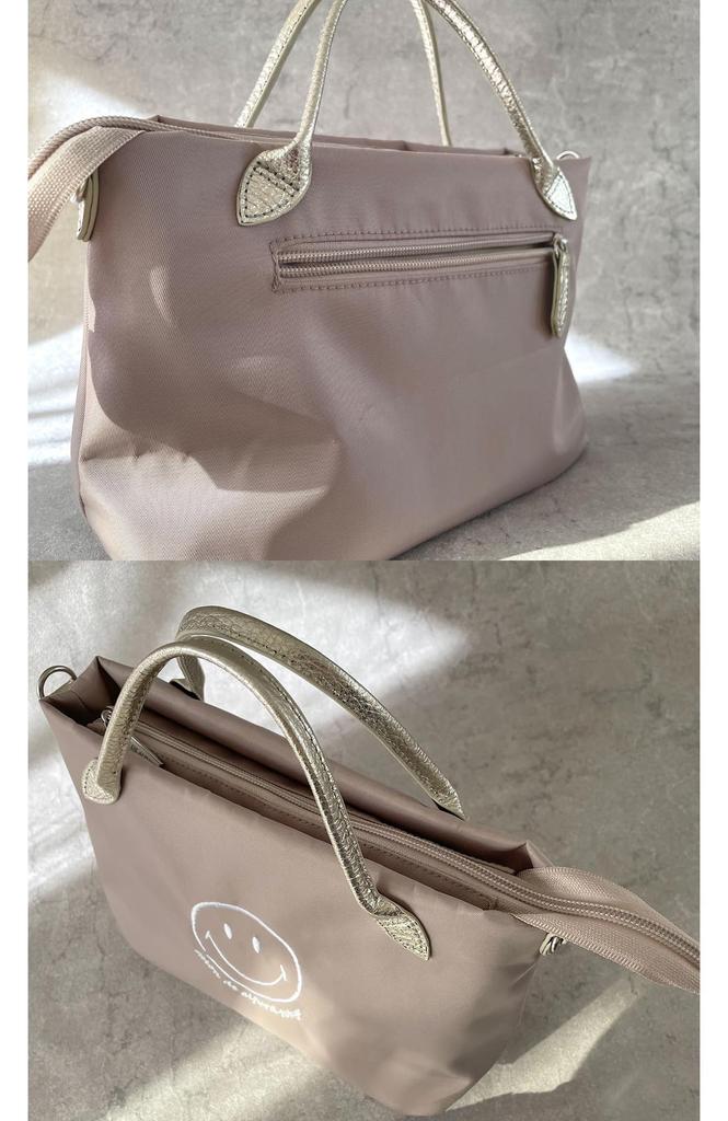 Salon De Alphard Women's Lightweight Water-Repellent Nylon and Genuine Leather Tote Bag with Compartments, Standing Stand, Multifunctional Design,