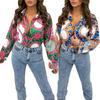 Foreign Trade European and American Women's Clothing Shirt Women's Spring and Autumn-Border Top Lapel Cardigan Printed Shirt Autumn Long Sleeve
