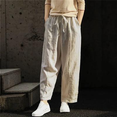 Women's Summer Literary Retro Cotton Loose Pants Elastic Waist Wide Leg Casual Pants