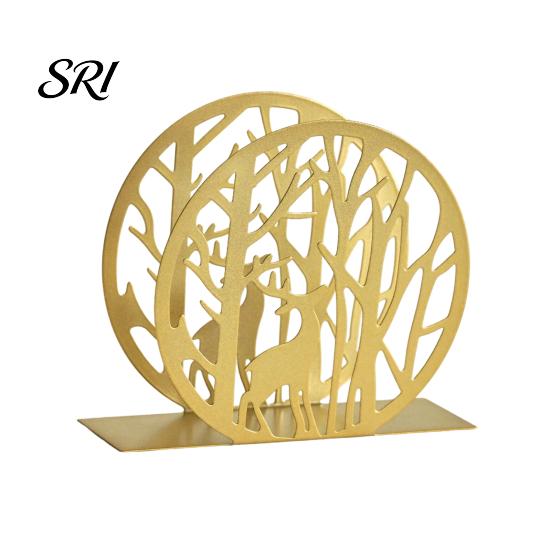 Seiko Napkin Holder Deer for Table Standing Animal Forest Tree Tissue Dispenser Round Hollow Design Metal Rustic Cloth Napkins Kitchen Farmhouse