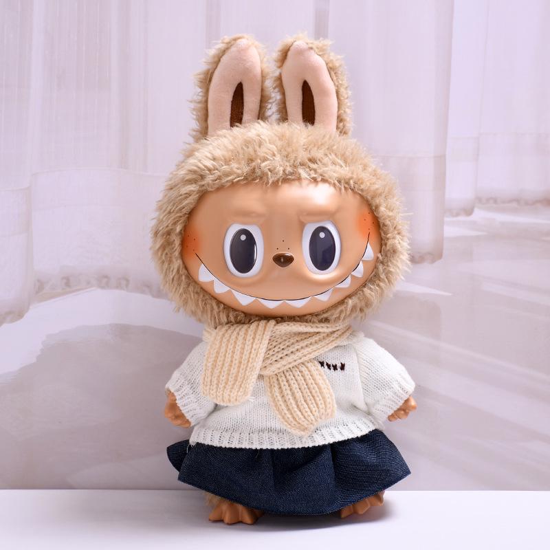 38cm Labubu Plush Doll Casual Outfit Set with Hat (Clothes Only)