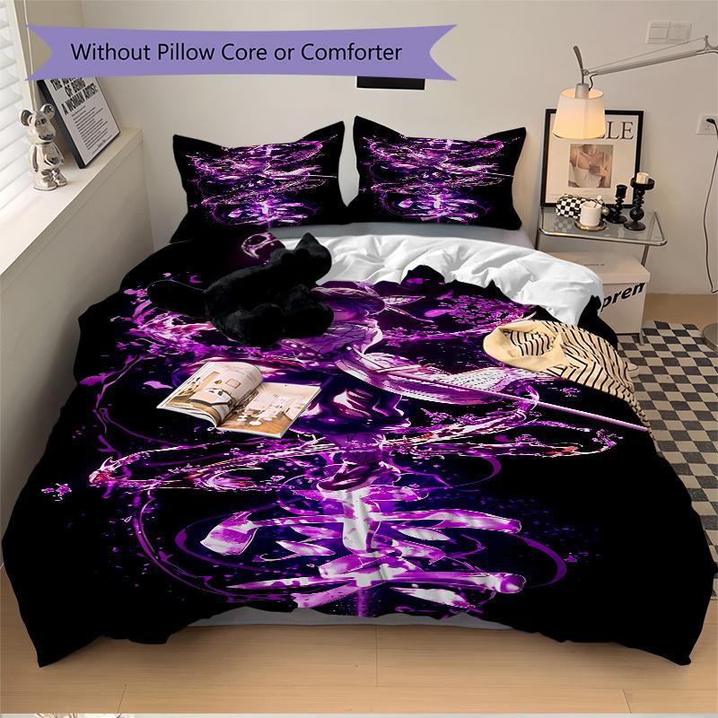 3pcs Demon Slayer Bedding Set-Perfect for Bedroom Decor, Guest Rooms, Living Areas & Hotels-Ideal Gift for Fans, Travelers, Daily Use & Spec