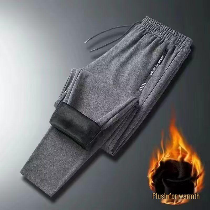 Men's Velvet-Lined Loose Fit Drawstring Sweatpants - Trendy, Elastic, and Versatile for Autumn and Winter