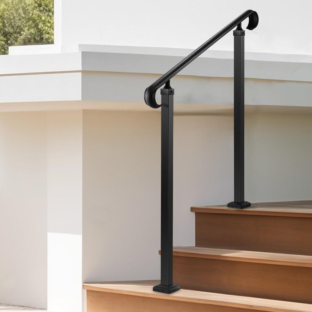 Handrails for Outdoor Steps, 2-3 Step Adjustable Height, Carbon Steel Transitional Handrail with Installation Kit, Exterior Hand Railing for Steps,