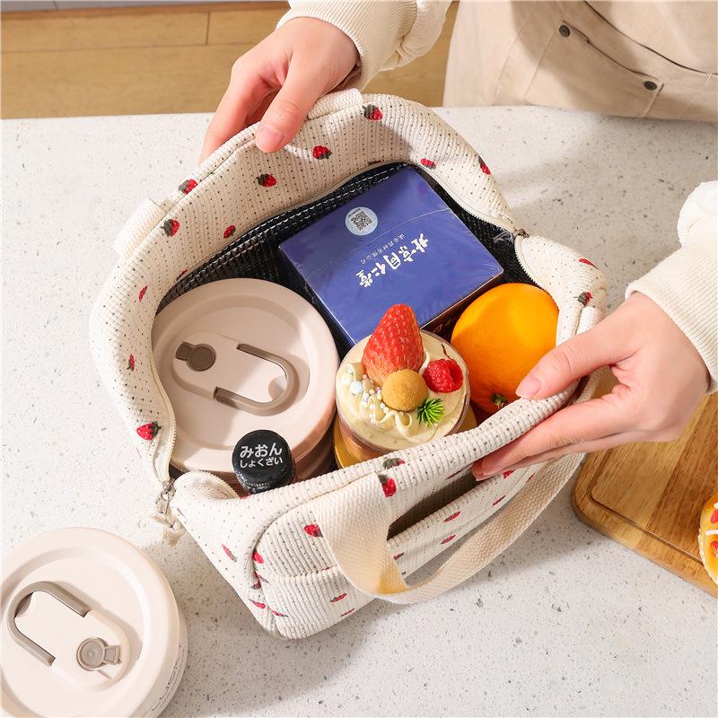 Corduroy Insulated Lunch Bag - Printed Handheld Bento Storage Box