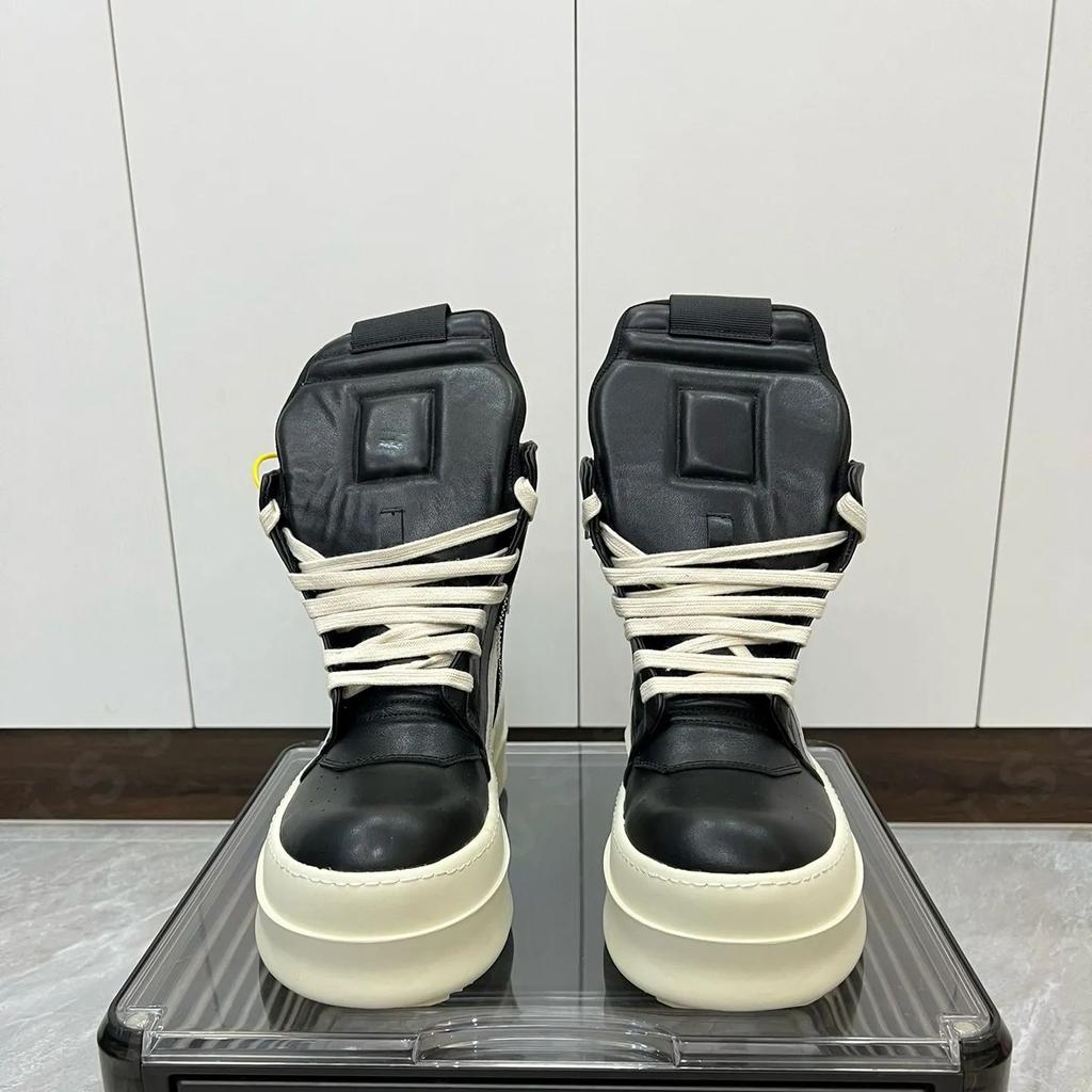 Ro Classic Men Shoe Ankle Boot Women Sneaker High Top Casual Shoes Zip Lace Up 6cm Thick Sole Sneakers Black Leather Ankle Boots