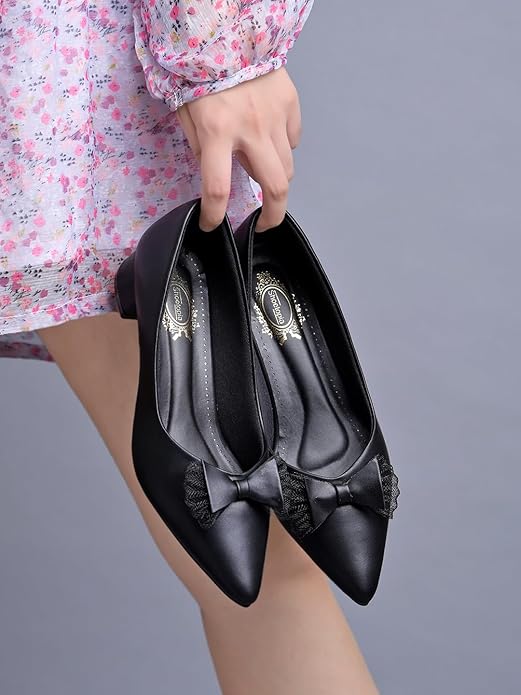 Shoetopia Women's Pointed Toe Ballet Flats | Elegant Slip-On Dress Sandal with Bow Detail | Comfortable Office, Party & Casual Footwear