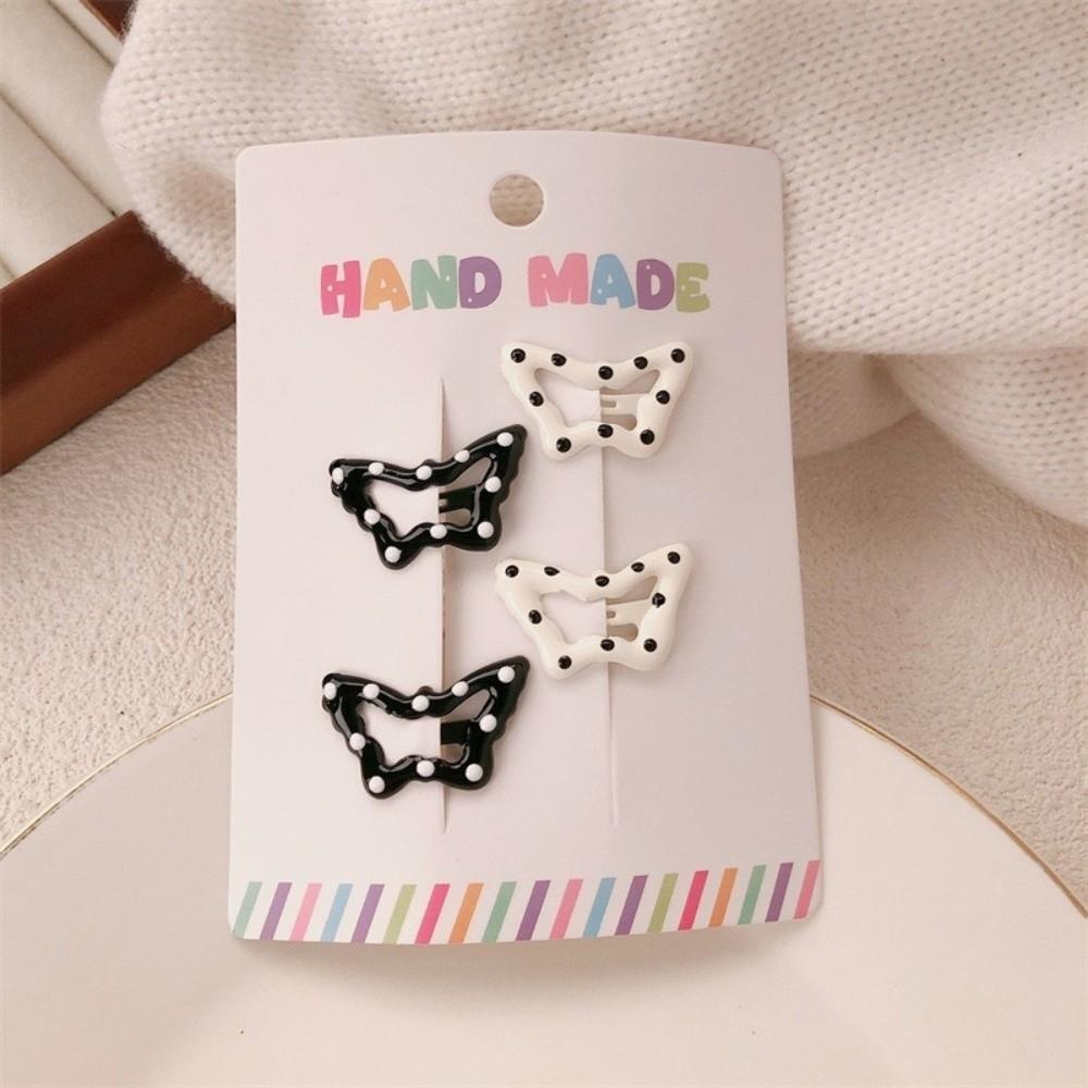 4pcs/set Sweet Headwear Black White Dot Hair Clips Cute Sweet Hairpin Geometric Barrettes Hair Accessories
