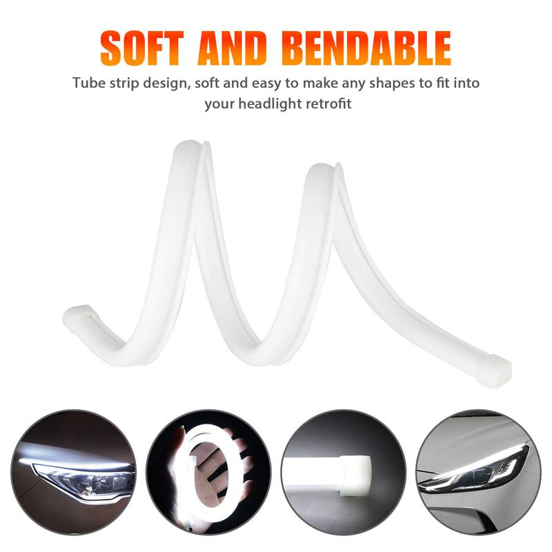 2 Pcs Drl 60Cm Led Strip Lights Daytime Running Lights Turn Signal Bulbs 12V Flexible Styling Headlight Fog Lamps White