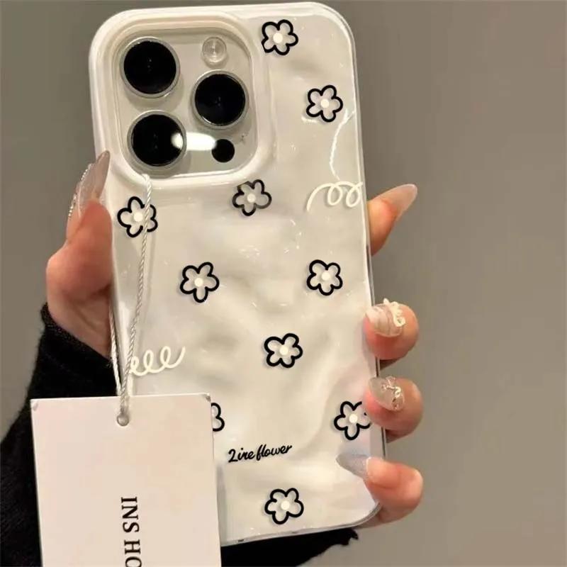 Glossy Water Ripple Flower Protective Phone Case For iPhone 17 Air 16 15 13 12 11 Pro Max Pro Plus Shockproof Funda Cover