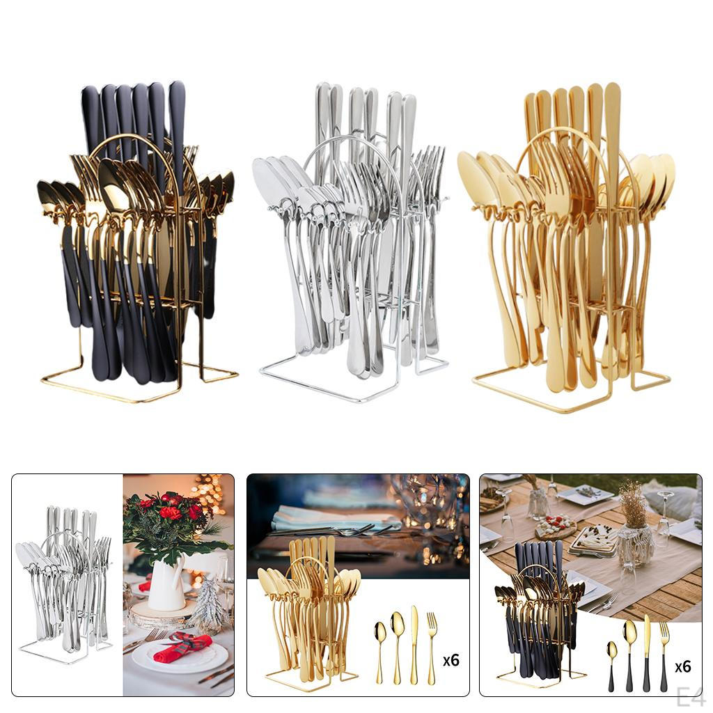 24 Piece Stainless Steel Dinnerware Set, Fork, Spoon, Reusable Set