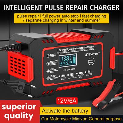 Car Battery Chargers 6A 12V 80W Digital Intelligent Pulse Repair Storage Cell Lead Acid Batteries Chargers For Boat Motorcycle