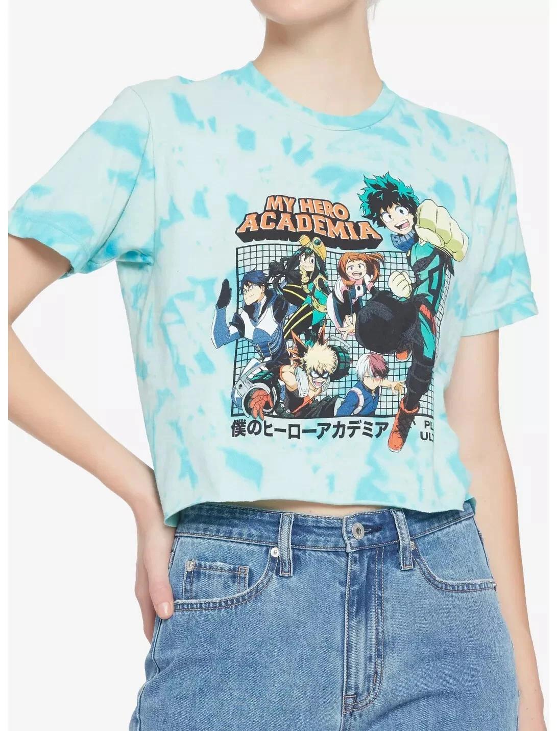 

My Hero Academia Juniors MHA Characters Grid Teal Tie-Dye Crop Shirt NWT Large M