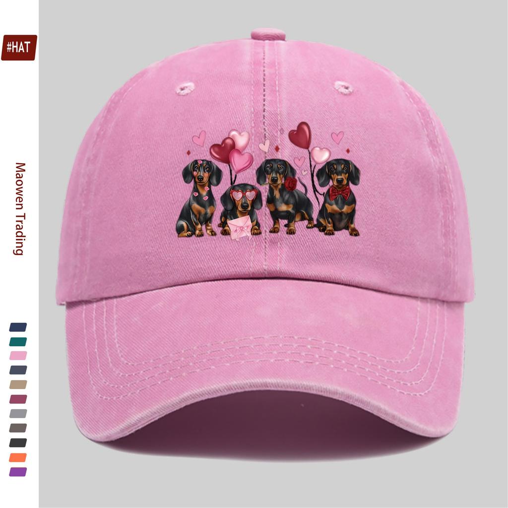 Pc ValentineS Day Dachshund Pattern Printed Baseball Cap with Heart And Pet Dog Design Sun Hat Party Decor Hat Comfortable L