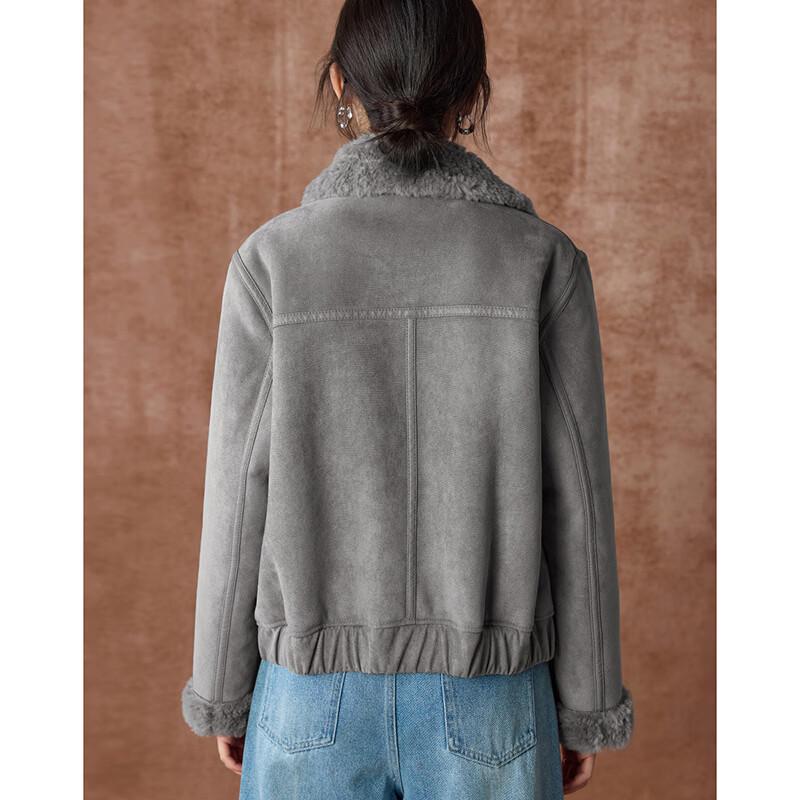 Women's 100% Lamb Wool Barn Style Retro Color-block Fur Coat
