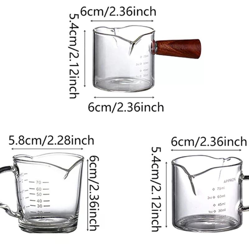 1Pcs 70/75ml Espresso Shot Glass Double Spout Glass Measuring Cup Heat-Resistant Handle Clear Scale Wine Milk Coffee Measure Jug