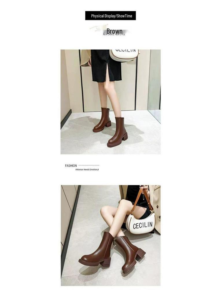 2025 Posezónní výprodej: Dámské kotníkové boty s tlustou podrážkou v retro britském stylu, z měkké kůže, ideální na podzim a jaro