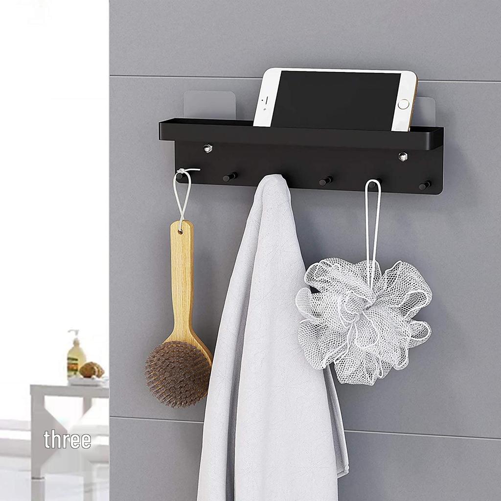 Stainless Steel Wall-Mounted Key Holder with Shelf and Mail Storage Hooks