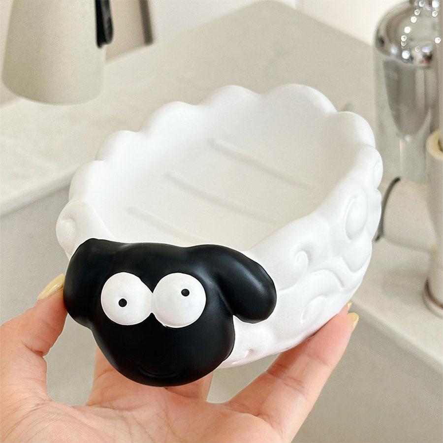 

1 PCMie Mie Sheep Drain Soap Box Home countertop Non perforated Soap Box Drainage Creative Ugly and Cute Washing Desk Soap Dish белый