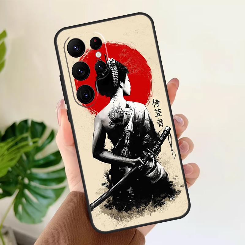 Samurai Warrior Geisha Soft Case For Samsung Galaxy S25 S24 S23 S22 S21 Ultra S9 S10 Plus S23 FE S24 FE Phone Cover