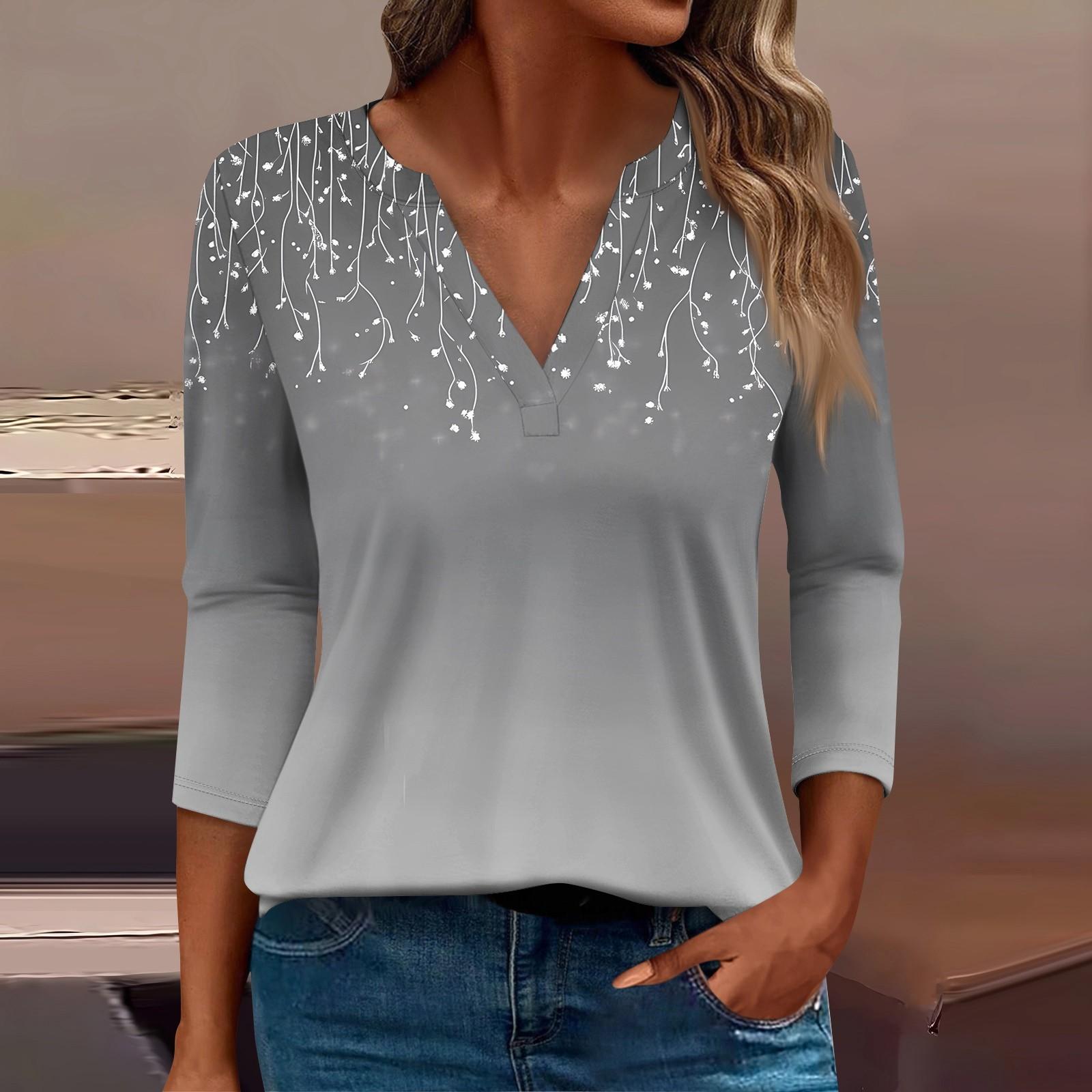 

Женская футболка Футболка с принтом Рукав 3/4 Повседневные Выходные Мода Базовый V-образный вырез Обычный топ L