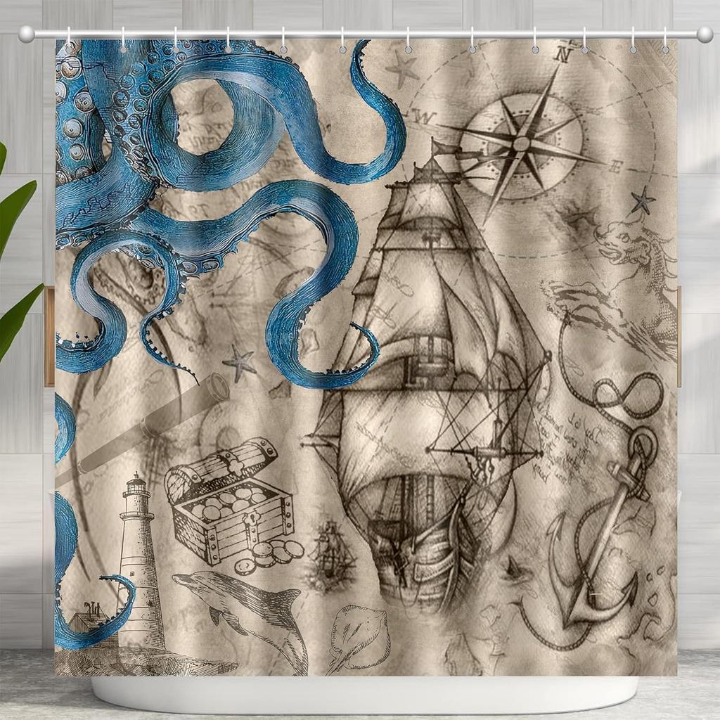 Merry Christmas And Happy New Year Shower Curtain,Santa Claus Elk Snowman Home Bathroom Decor, Bath Curtain With 12 Hooks