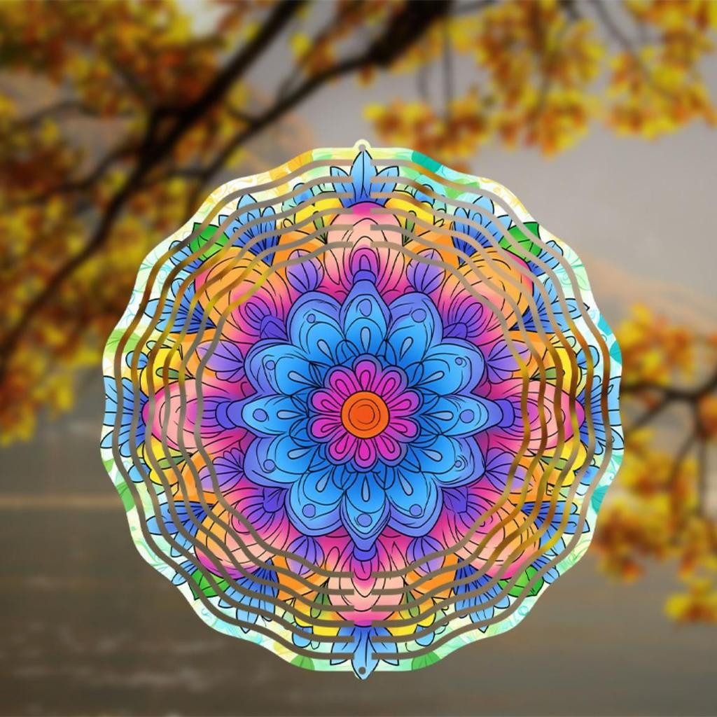 3D Mandala Flower Wind Chime Vibrant Metal Hanging Decor for Indoor Outdoor Window Garden Patio Balcony All Season Gift