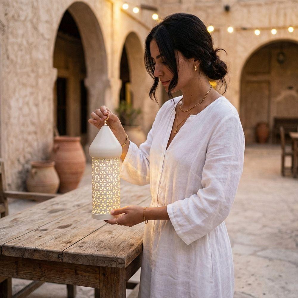 Vintage Ramadan Night Light Traditional Metal Frame Metal Hollow Lantern Battery Operated Middle Eastern Style