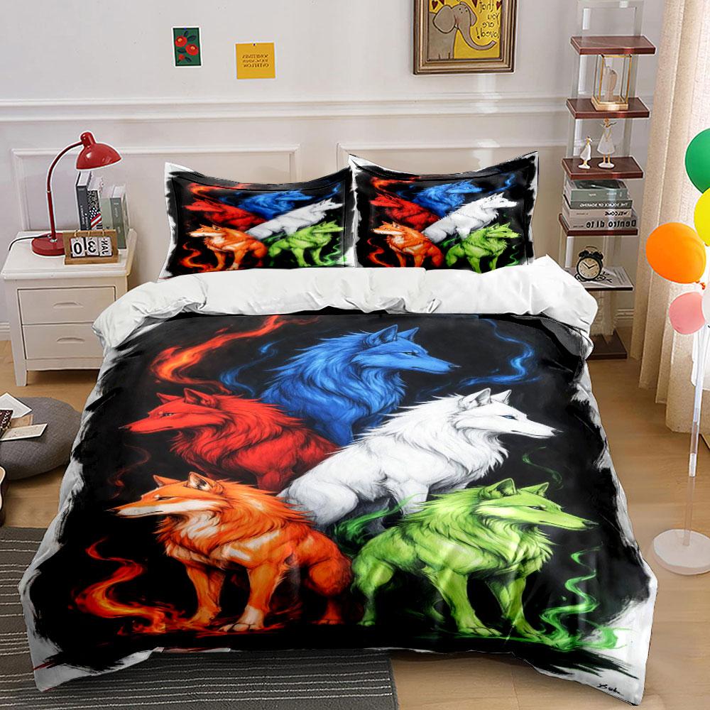 

Colorful wolves with flames. Bedding sets Duvet cover sets Duvet covers Pillowcases(1 * Duvet Cover 2 * Pillowcases, without duvet insert) 135x200cm