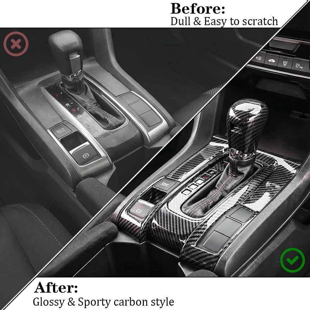 Carbon Fiber Color Car Center Console Gear Shift Box Panel Cover Gear Shift Knob Cover Auto Trim Accessories for Honda 10th Gen Civic Hatchback Sedan