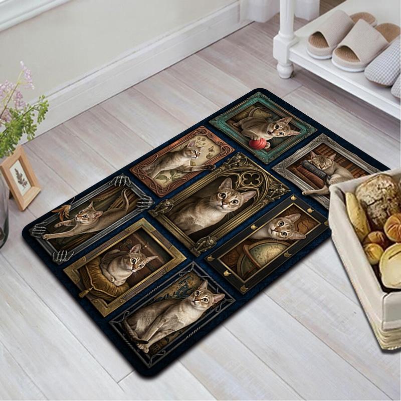 Feline Portraits Pattern Rug Floor Mat for Living Room or Bedroom Soft and Comfortable Carpet a Gift for Birthday and Holiday.