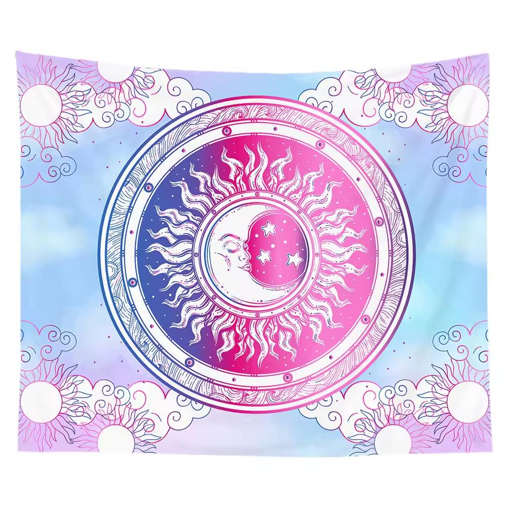 Mandala-Wandteppich Sonne und Mond Wandbehang Psychedelisch Tarot Hippie Wandbehang Raumdekoration Ästhetisches Banner