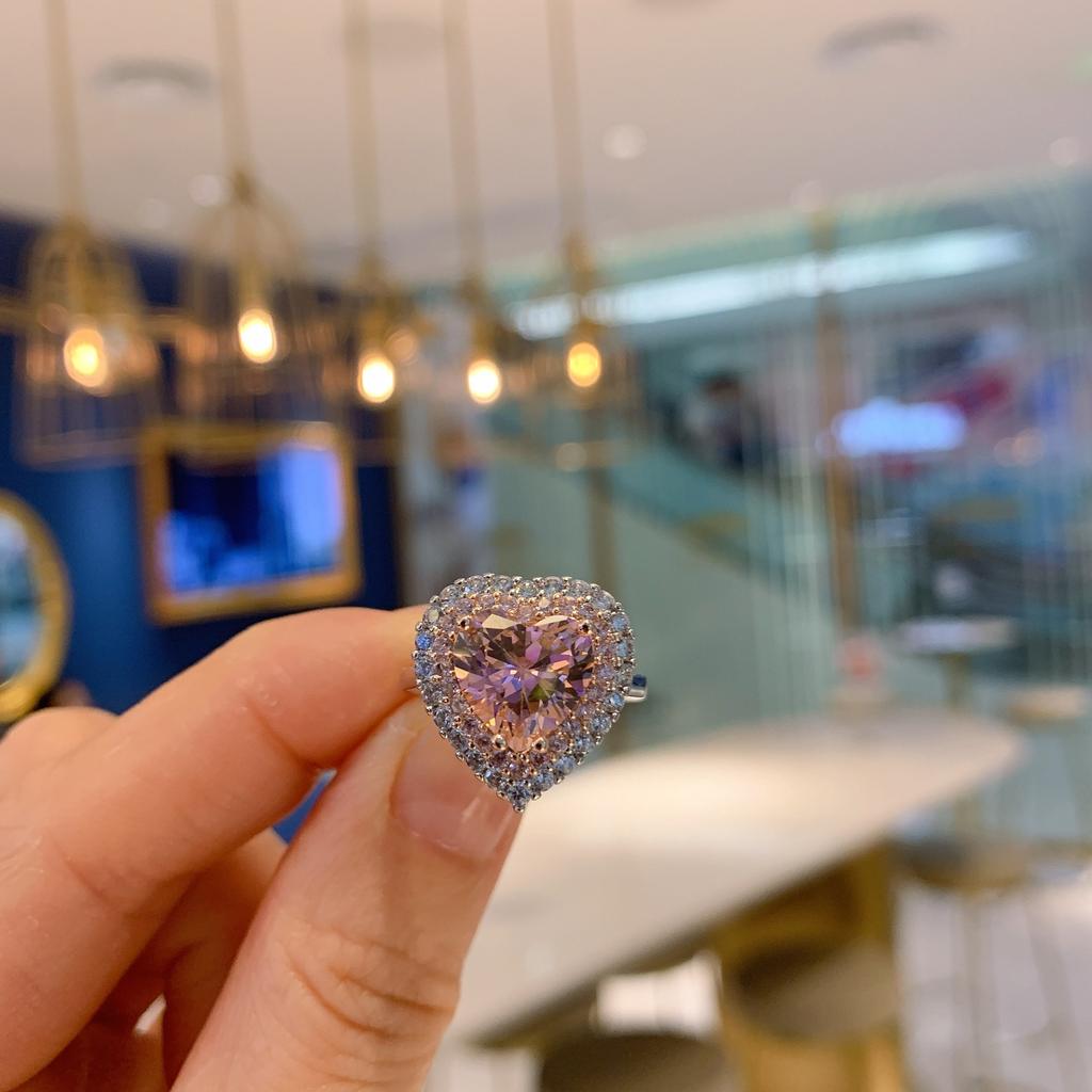 Tiktok Live Broadcast Cross Border Pink Love Necklace Heart Shaped Zircon Jewelry Three Piece Set Women's