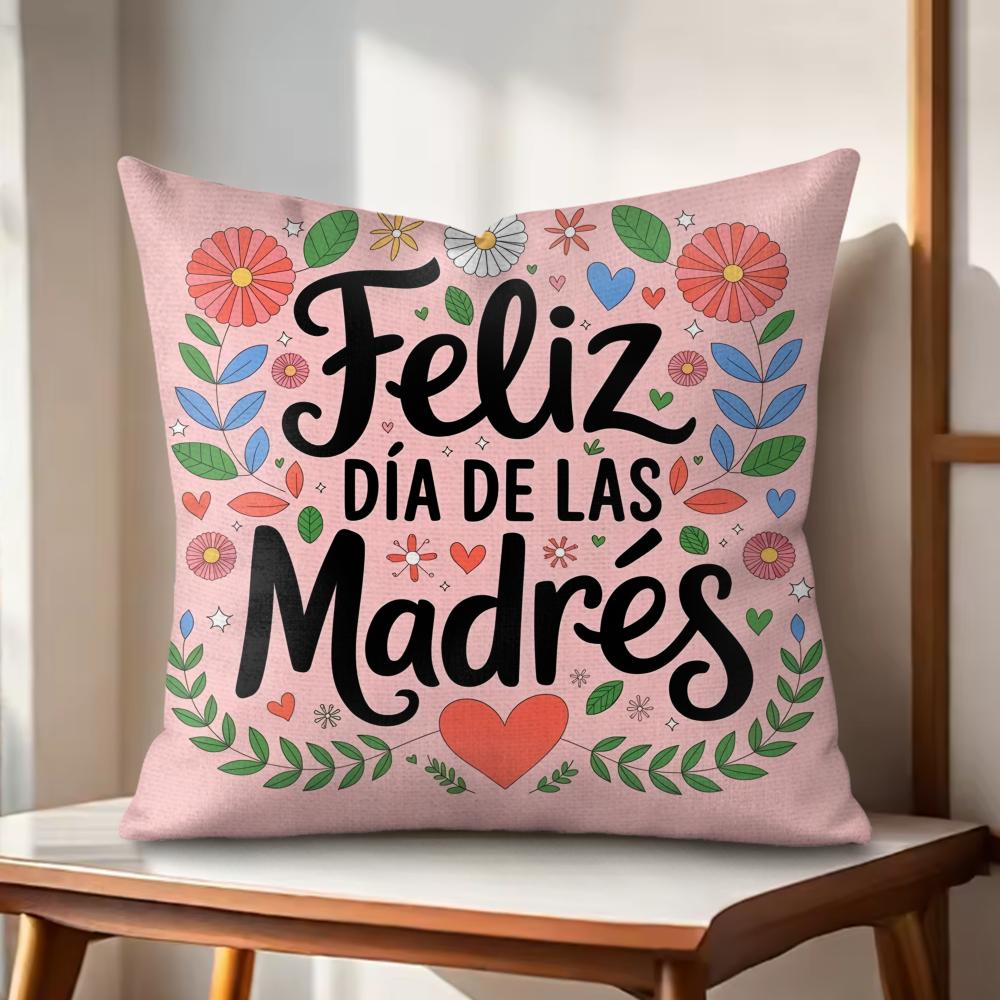Feliz Dia MaMa Cushion Cover Natural Linen Organic Fabric DoubleSided Printing Couch Pillow Covers Home Decor