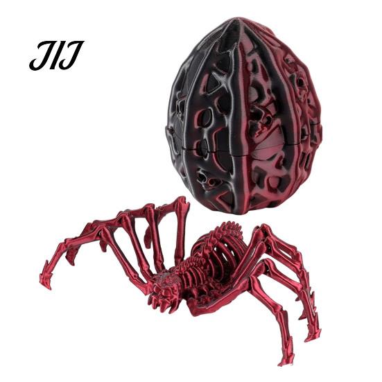 Fun Ritual Surprise Toys 3D Printed Articulated Skeleton Spider with Hollow Egg, Movable Joint Nighttime Scavenger Hunt Props Figurine, Halloween