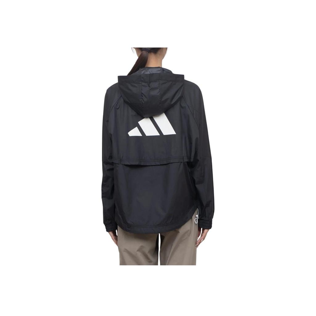 adidas Wind.Rdy Hyperglam Striped Logo Print Long Sleeve Hooded Jacket Women Outerwear Black IS8036