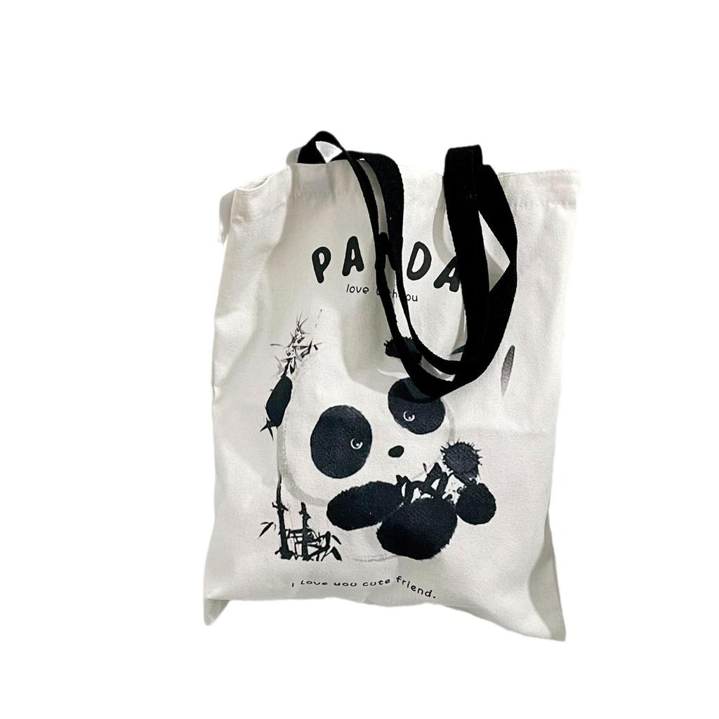 Panda Huahua Canvas Shoulder Bag - Chengdu Souvenir School Book Tote