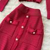 Autumn Winter Women Knitted Sweater Two Piece Set Full Sleeve V-neck Cardigans Coat and Long Midi A-line Skirt Outfits