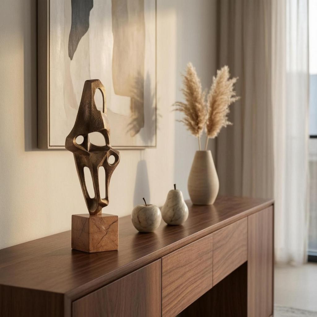 Sculpture with Marble Base Modern Metal Abstract Statue Minimalist for Bookshelf