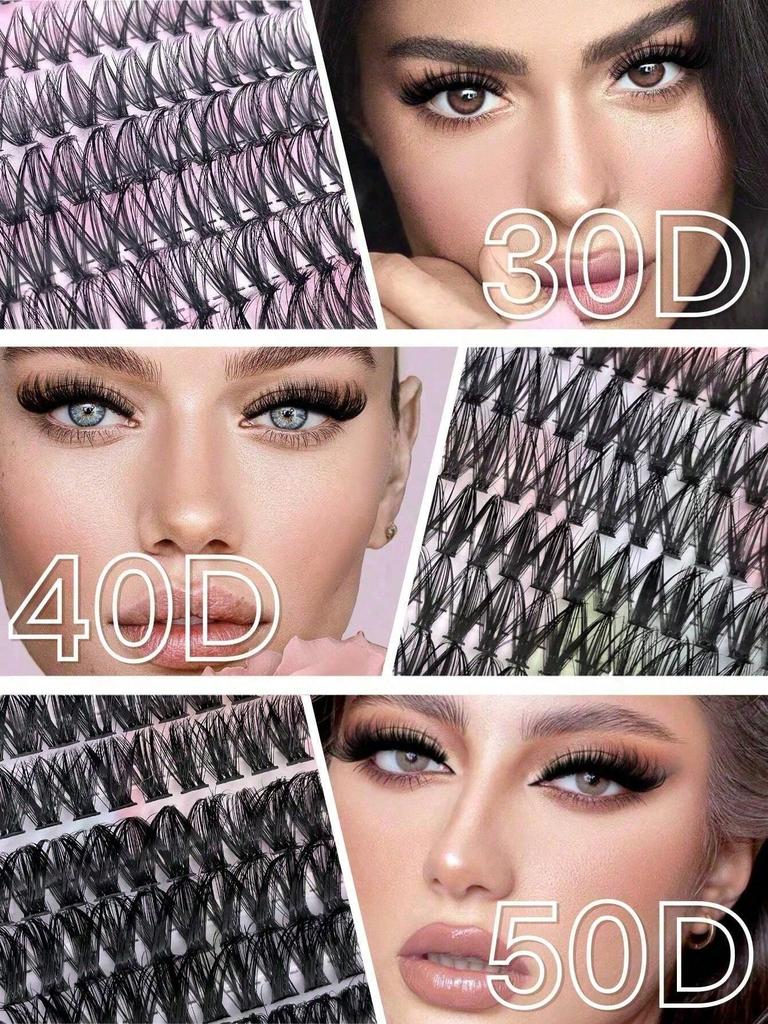 640Pcs Lash Clusters Kit 30D+40D+50D D Curl 9-16mm, DIY Eyelash Extension Kit With Lash Brushes, Natural&Thick Wispy