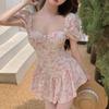 Women's Floral Dress Ruffled  Summer Short Dress Off Shoulder