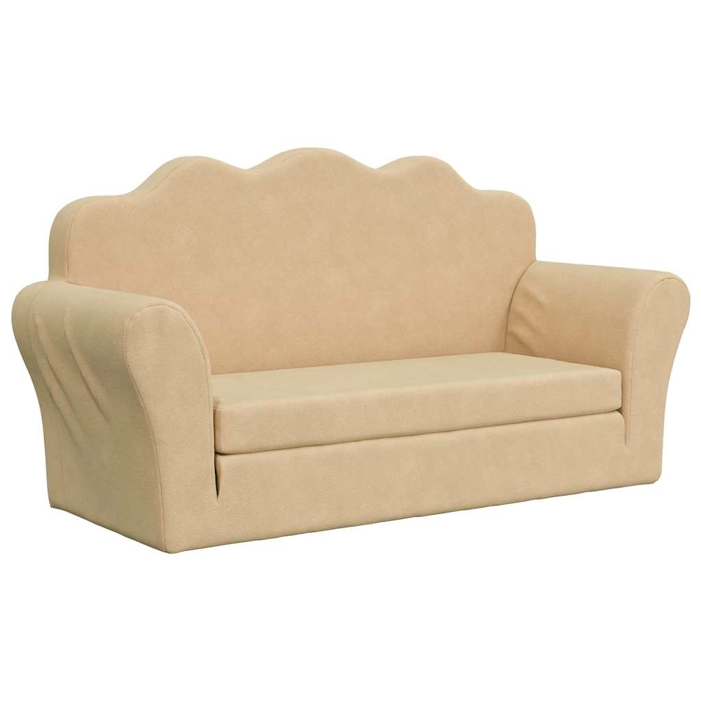 Kids Sleeper Sofa 2 Seater Cream Soft Plush