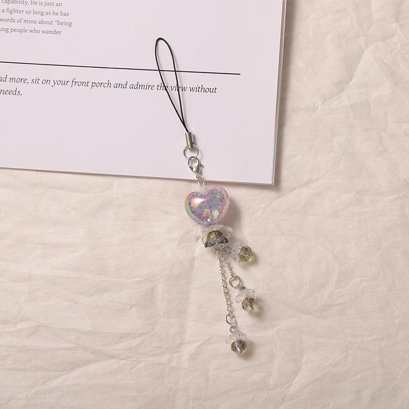 Sweet Ombre Floral Heart Phone and Bag Charm Chain