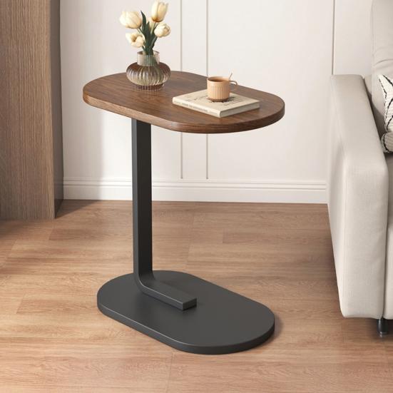 Mesa Lateral em Forma de C Sala de Estar Quarto Canto do Escritório Estrutura de Metal Mesa de Centro Mesa de Cabeceira Moderna Mesa Lateral Oval para Sofá Sofá Espaço Pequeno