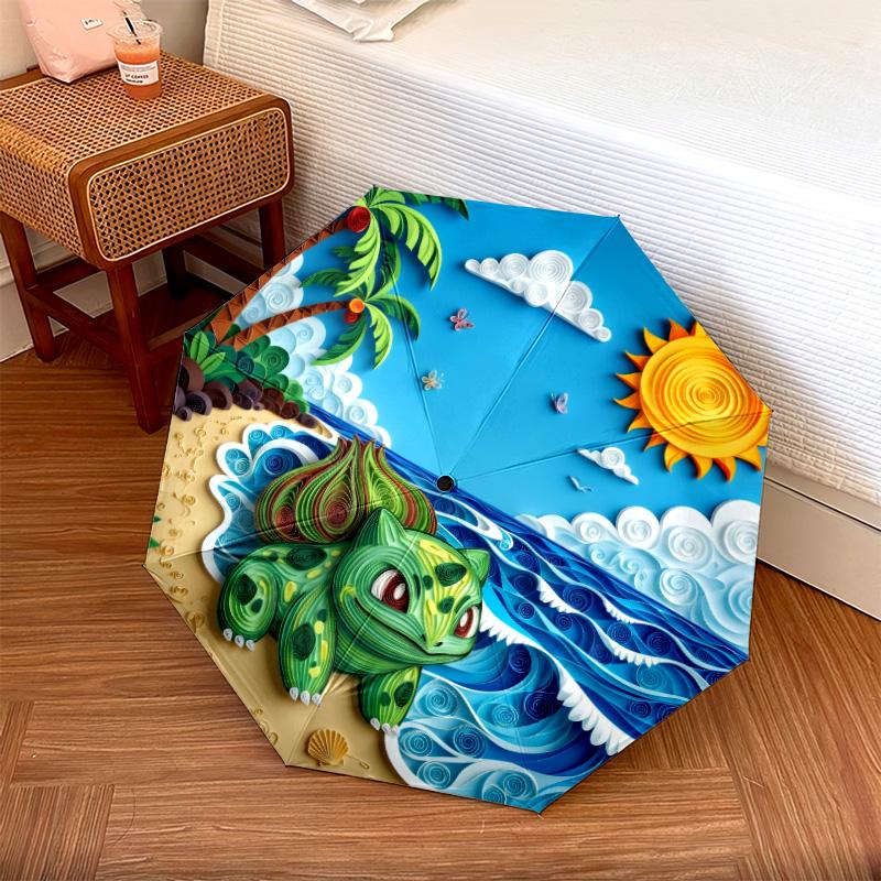 

1PC Automatic Folding Umbrella Bulbasaur Pattern 8 Ribs Portable Foldable Travel Umbrella Christmas Birthday Gift разноцветный